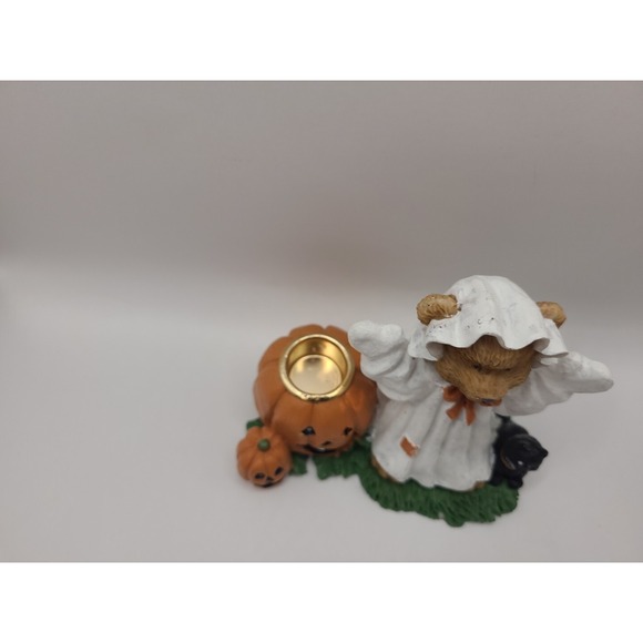 Vintage Teddy Bear Ghost Halloween Candle Holder With‎ Pumkins And Black Cat main image 2